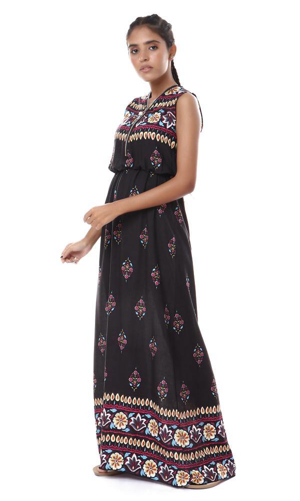 57625 Casual Patterned Sleeveless Black Maxi Dress