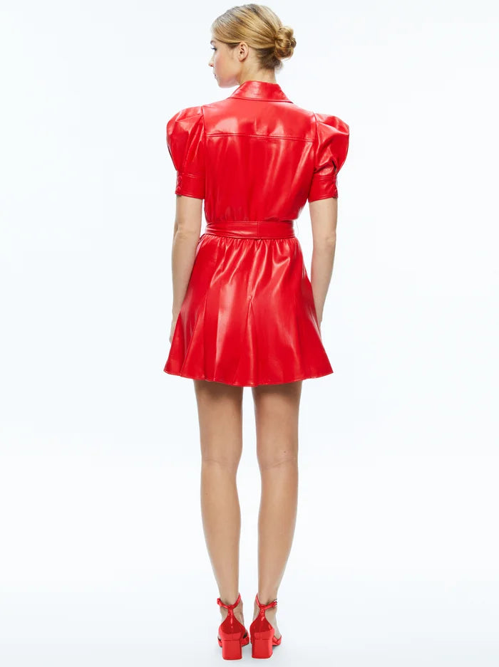 ALICE + OLIVIA Lurlene Short Sleeve Began Leather Mini Dress