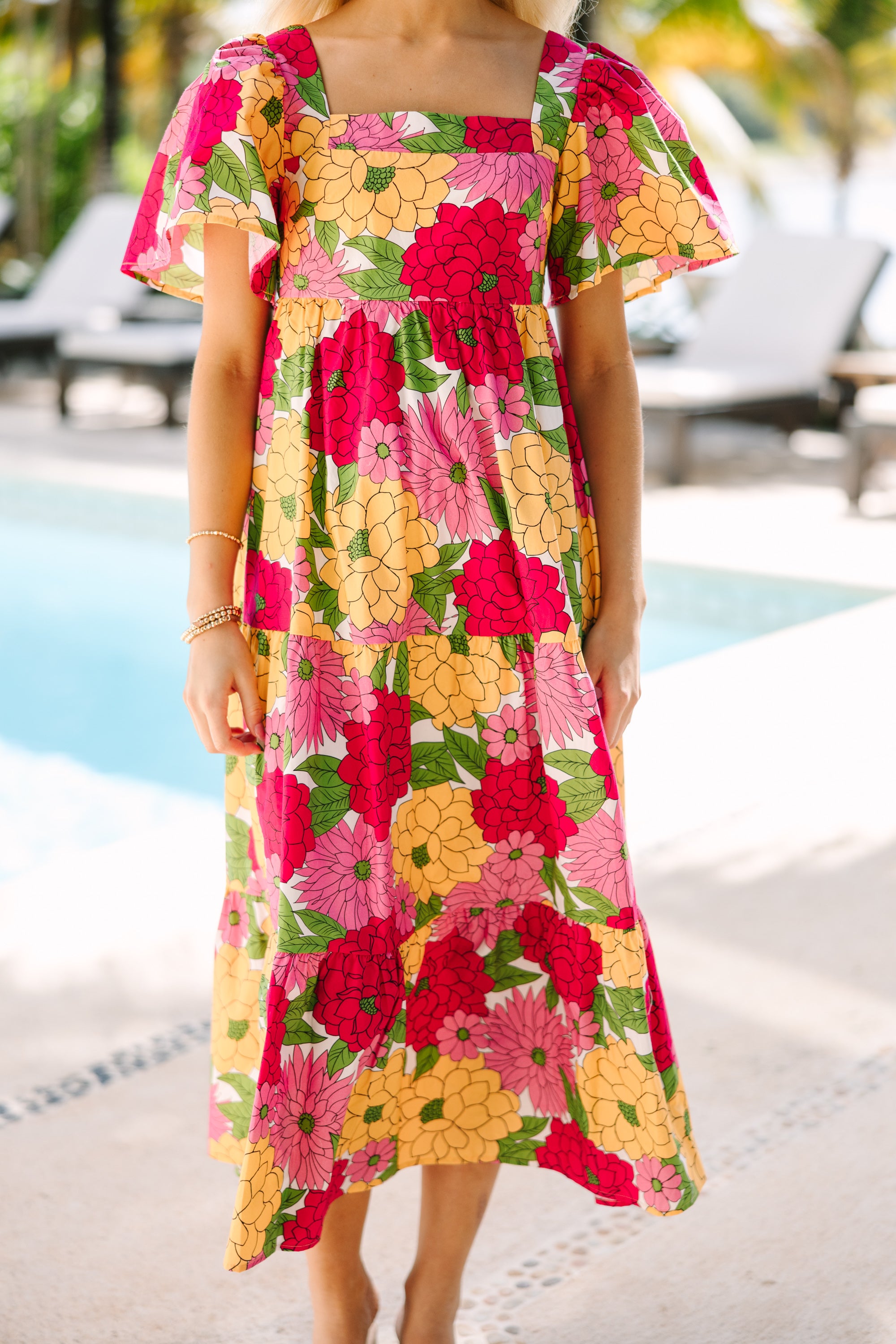 Answer The Call Fuchsia Pink Floral Midi Dress