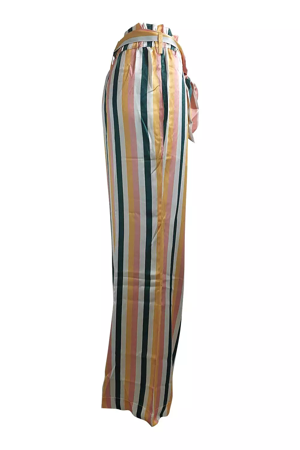 ASCENO 100% SILK MULTI STRIPE WIDE LEG PALAZZO PANTS (