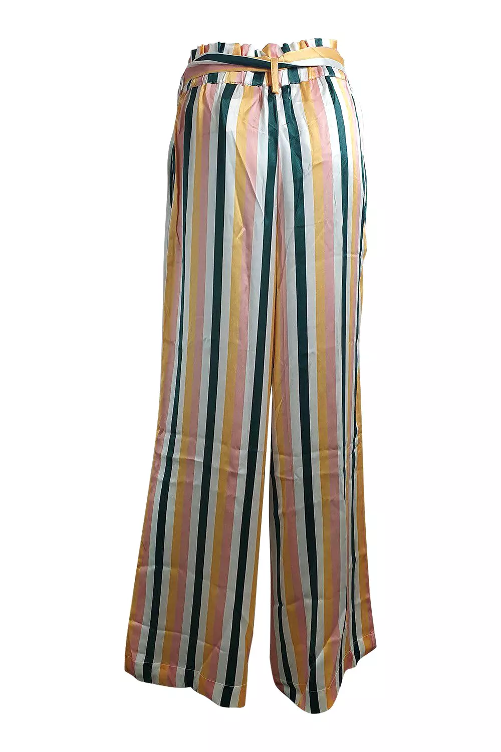 ASCENO 100% SILK MULTI STRIPE WIDE LEG PALAZZO PANTS (