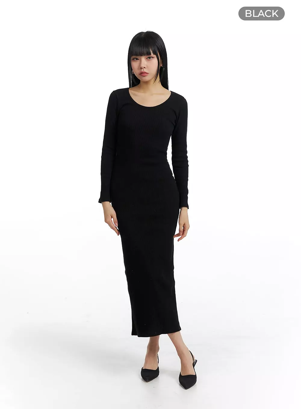 Basic Round Neck Long Sleeve Maxi Dress IM414