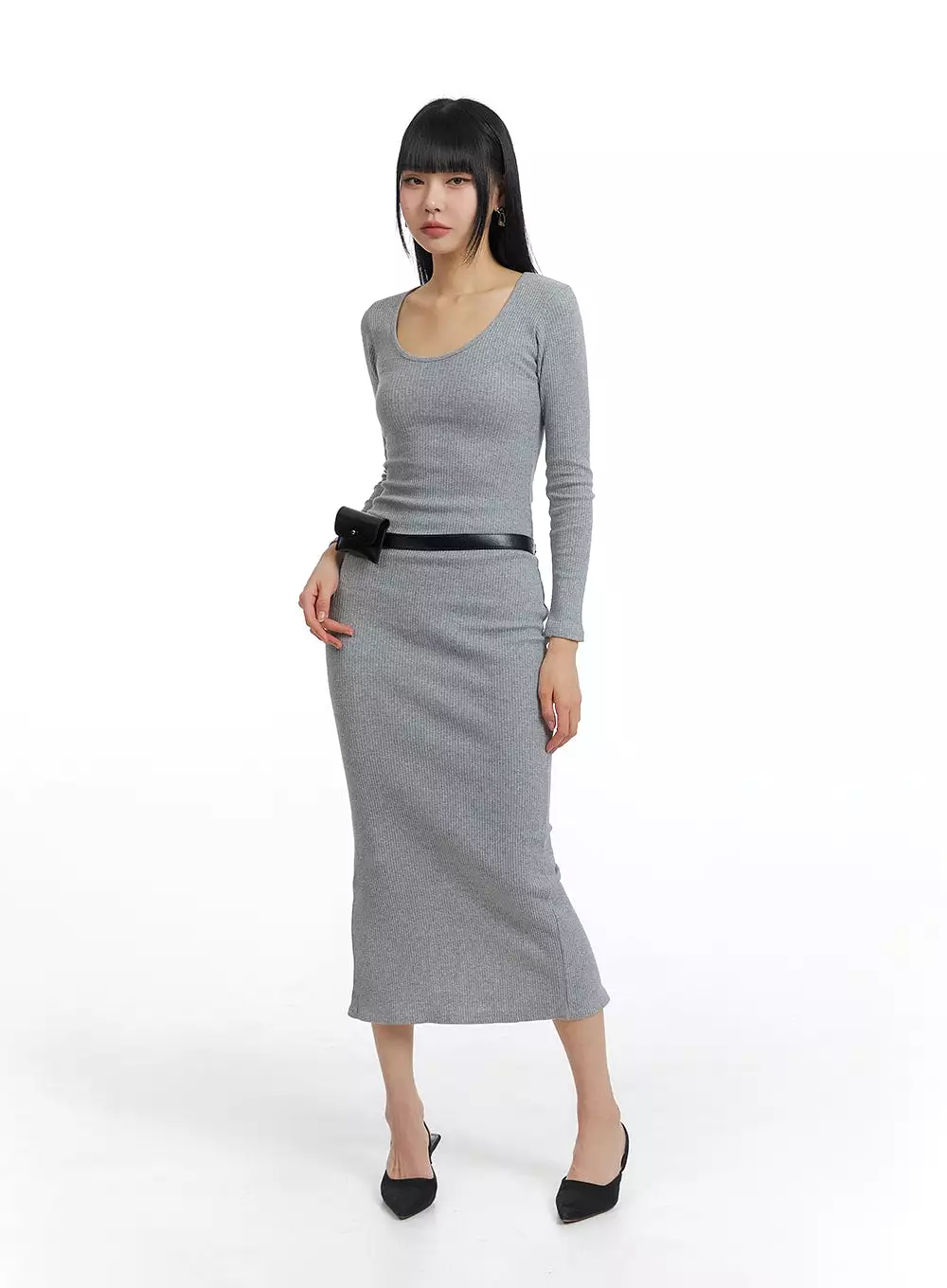 Basic Round Neck Long Sleeve Maxi Dress IM414