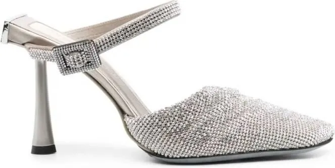 Benedetta Bruzziches Elena 100mm crystal-embellished mules Grey