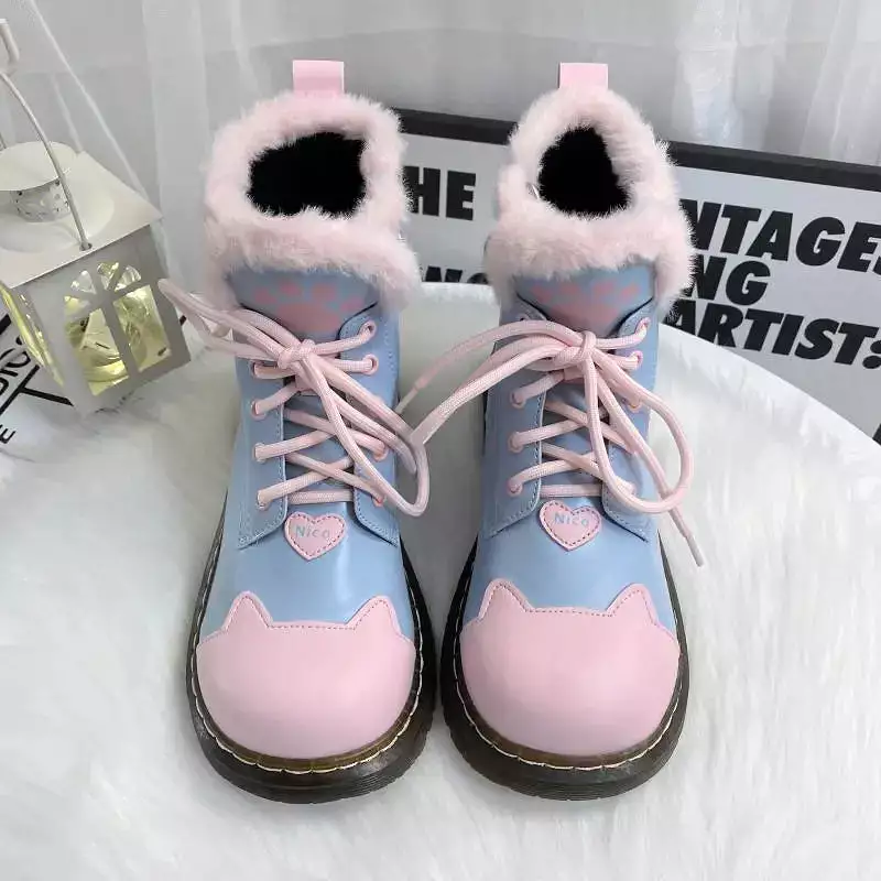 Black Pink Sugar Kitty Paw Lolita Winter Boots