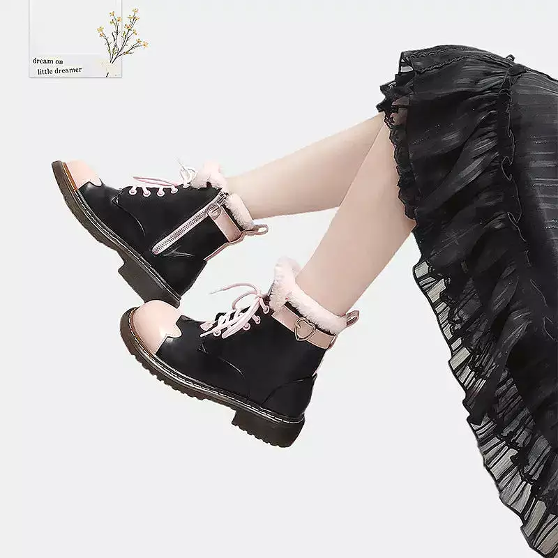 Black Pink Sugar Kitty Paw Lolita Winter Boots