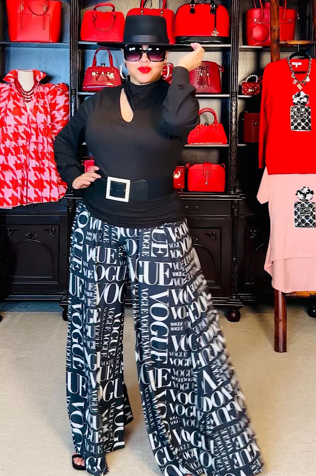 Black Vogue Print Palazzo Pants