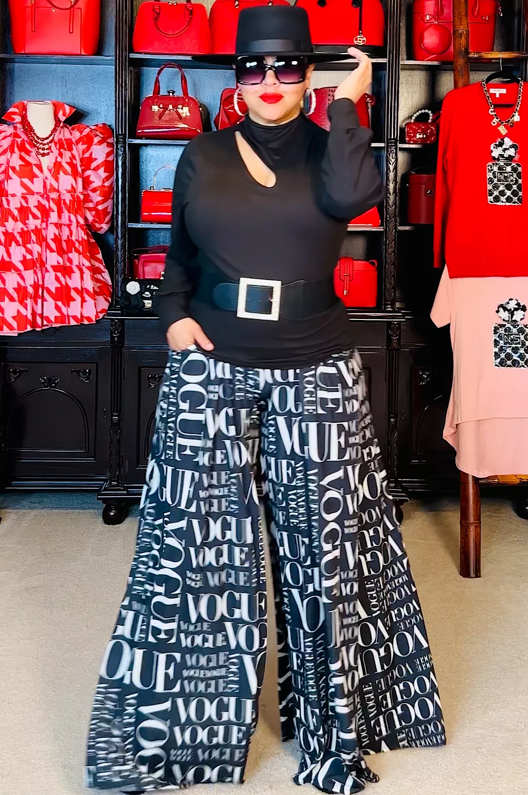 Black Vogue Print Palazzo Pants