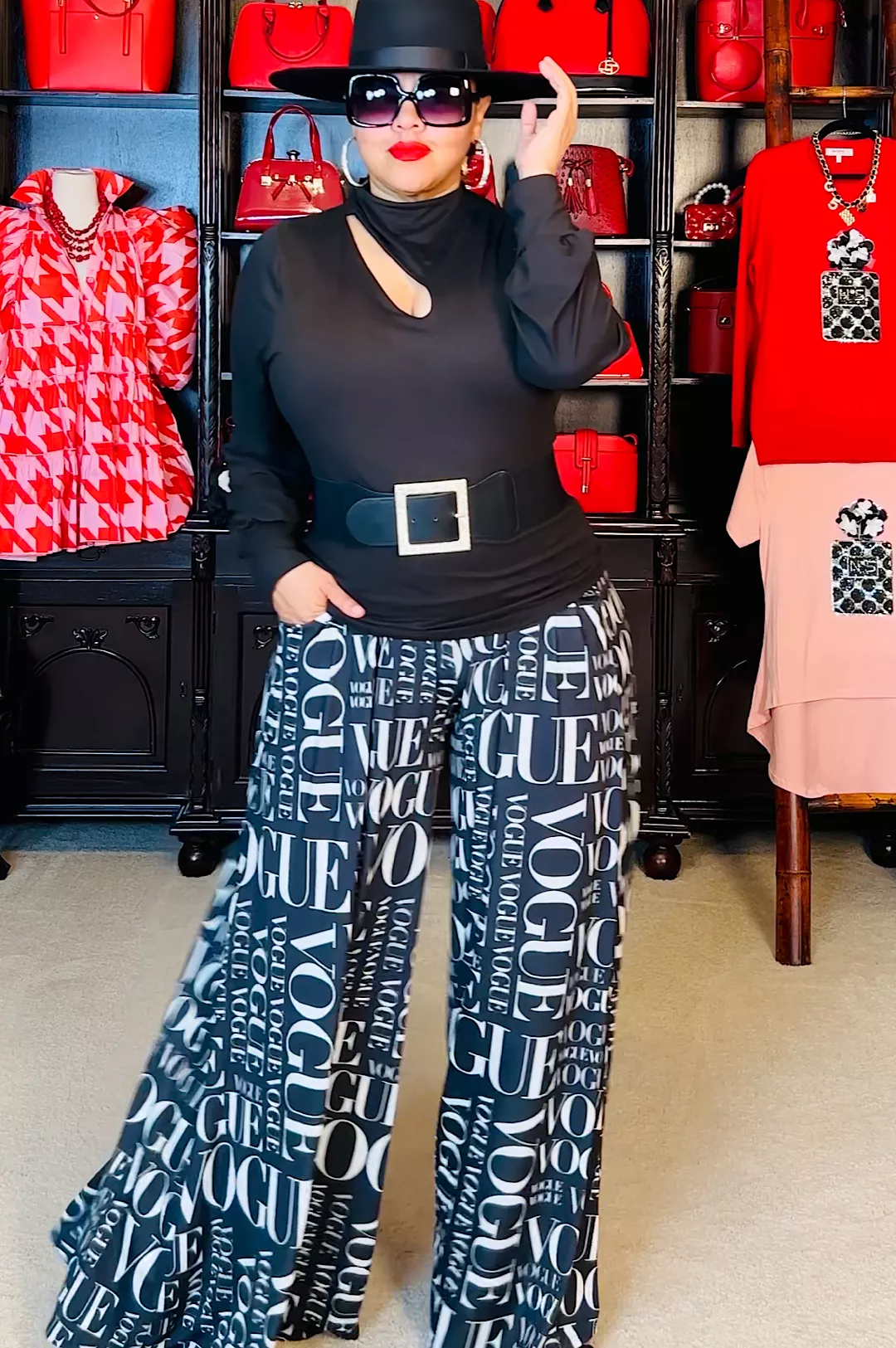 Black Vogue Print Palazzo Pants