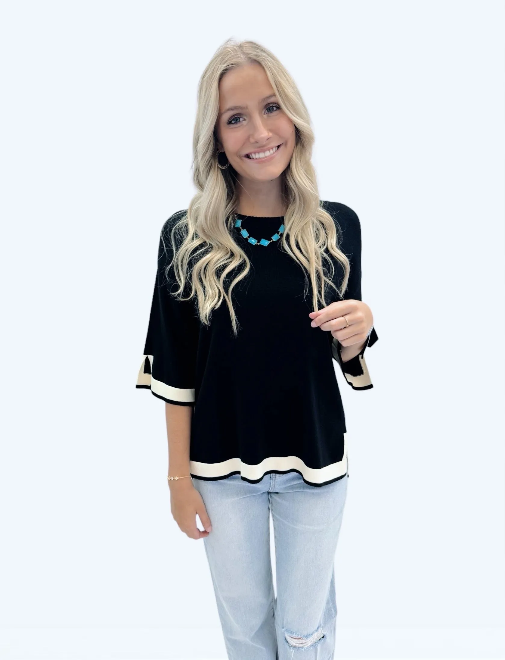 Caitlin Round Neck 3/4 Sleeve Top