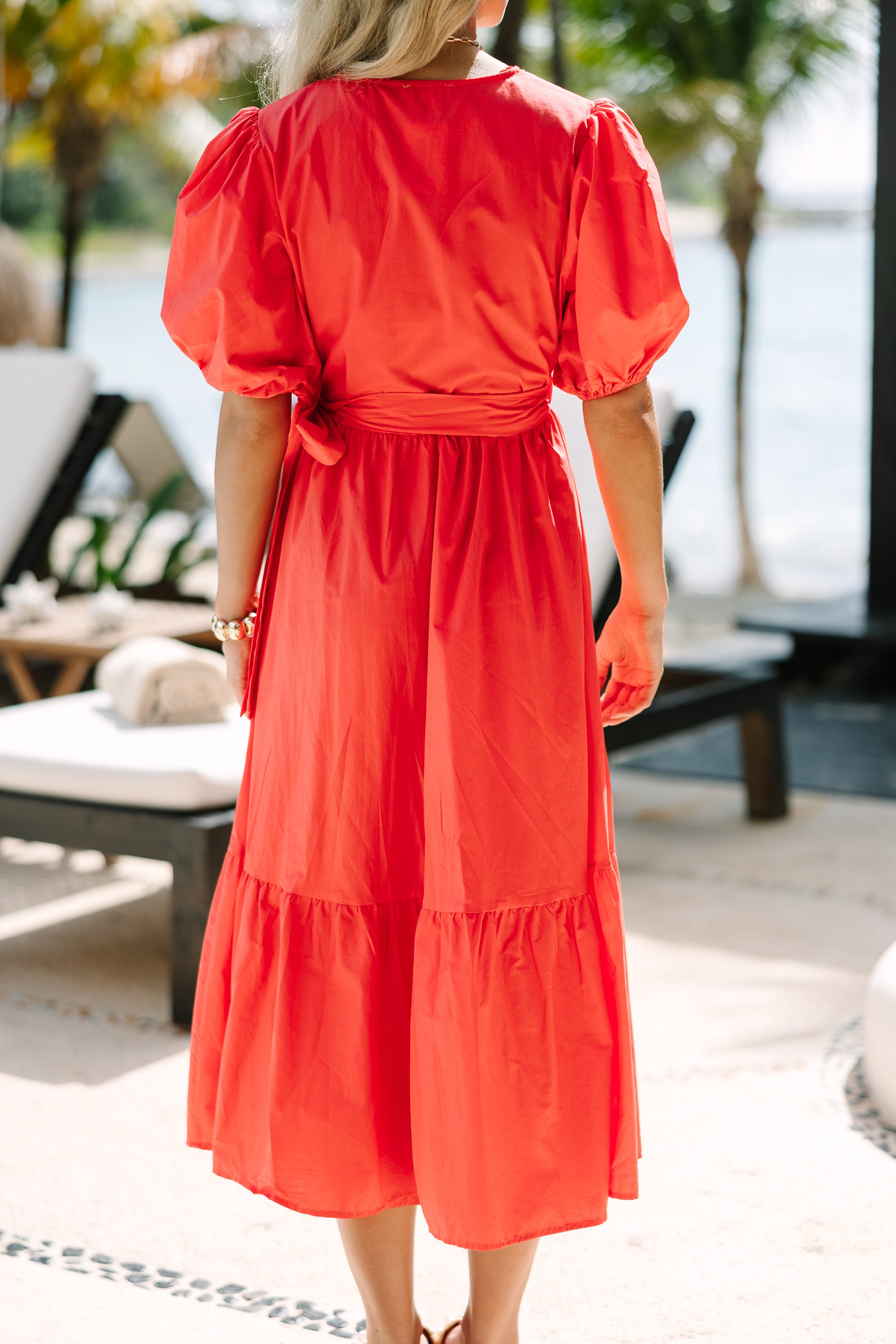 Can't Stop You Coral Red Poplin Midi Dress