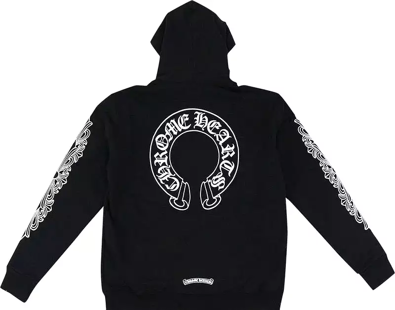 CHROME HEARTS HORSE SHOE FLORAL CROSS SLEEVE HOODIE BLACK