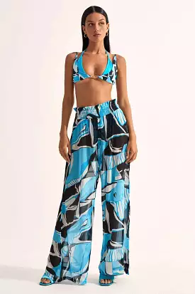 Cin Cin - Mission Shirred Palazzo Pants - Artifice Aqua