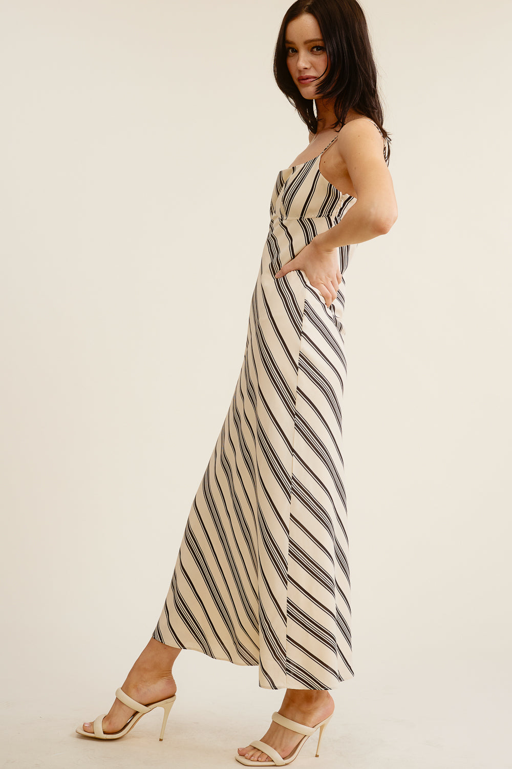 Cream and Black Striped Maxi Dress