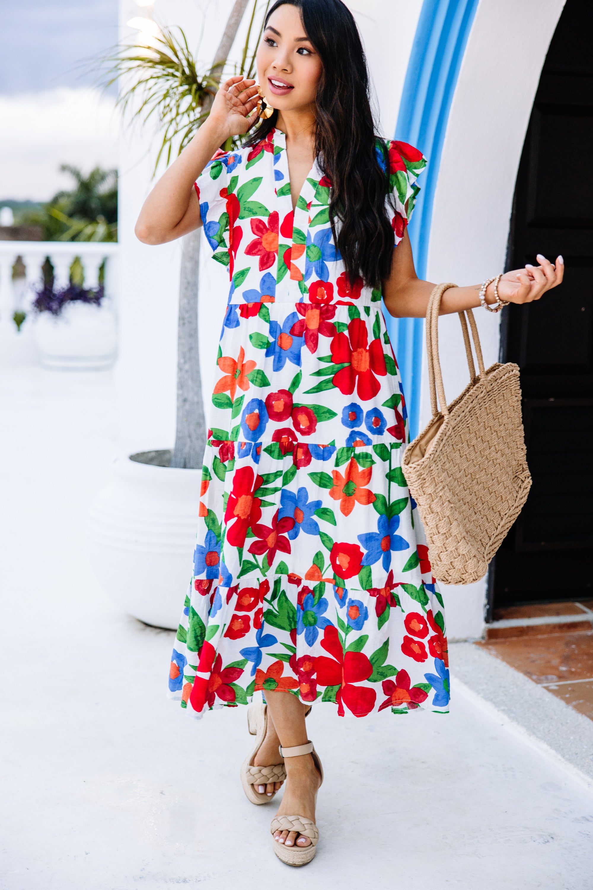 Created Beauty White Floral Midi Dress