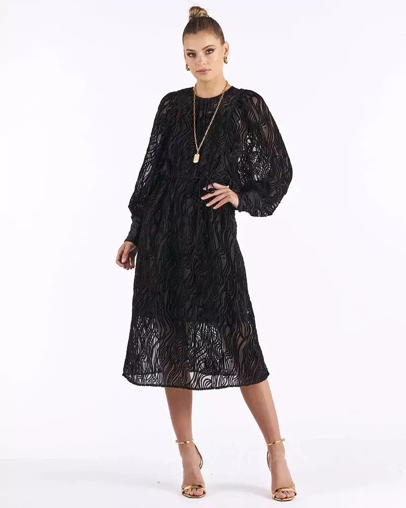 Embossed Midi Dress Black