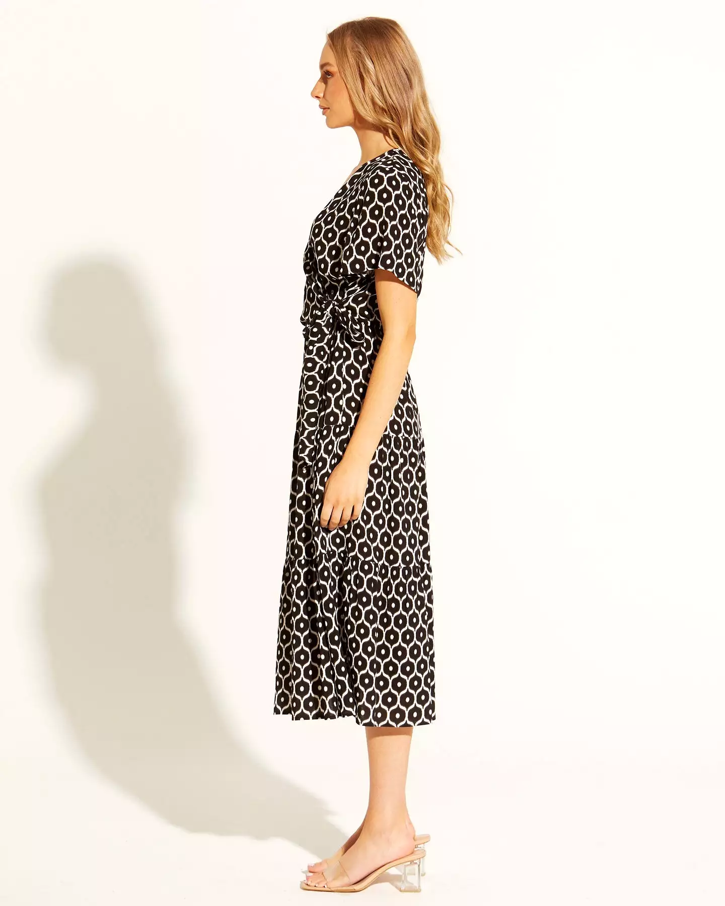 Fate + Becker Levitating Wrap Dress Black Geo