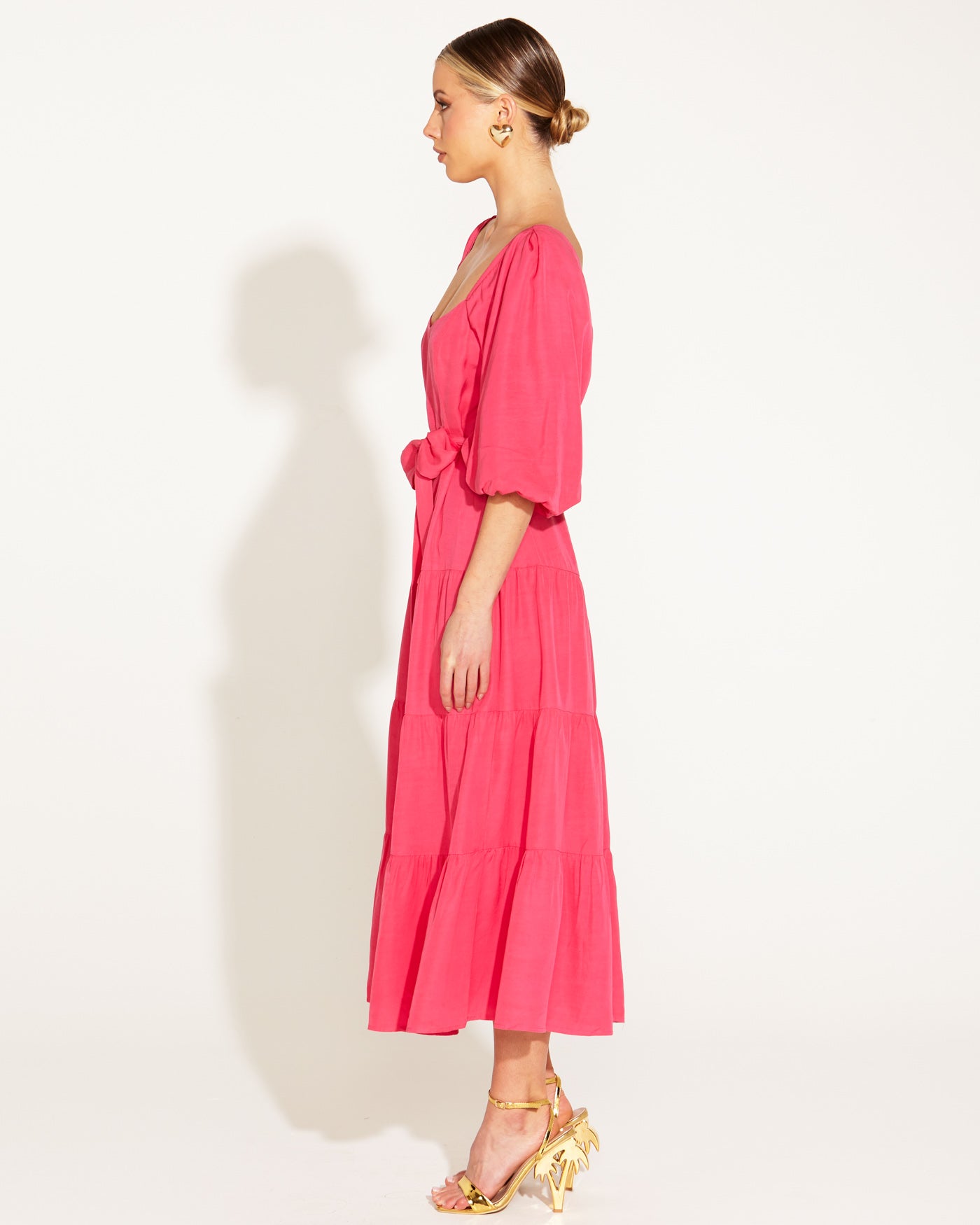 Fate + Becker One and Only Tiered Midi Dress - Hot Pink