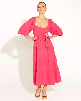 Fate + Becker One and Only Tiered Midi Dress - Hot Pink