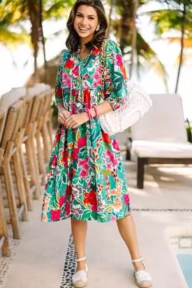 Feels Right Green Floral Midi Dress