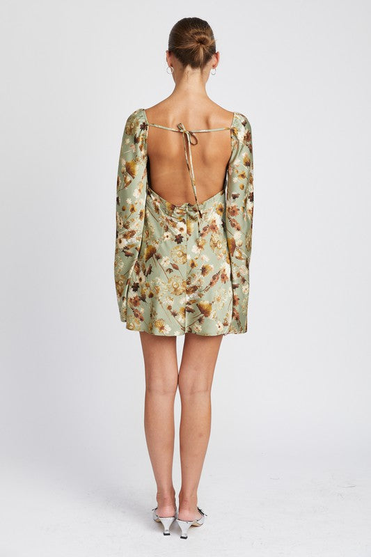 FIELD OF LOVE FLORAL MINI DRESS WITH OPEN BACK