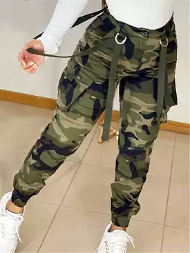 Fleece-lined Camo Cargo Pants for Women's Plus Size