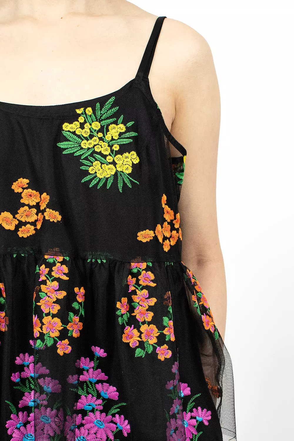 Floral Overlay Dress Black