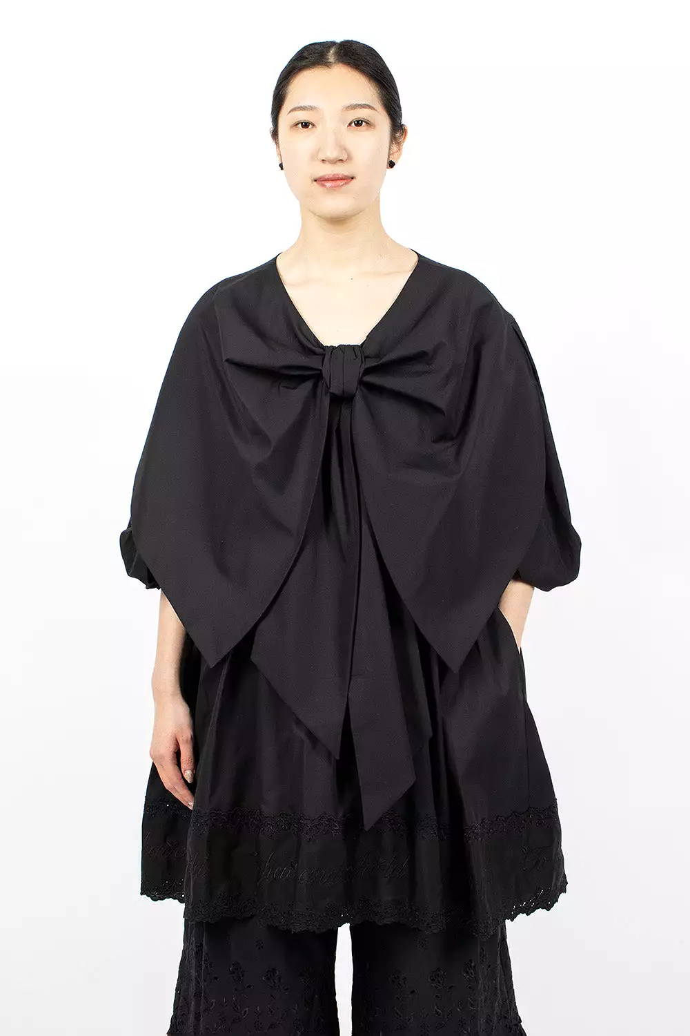 Front Bow Smock Dress Black