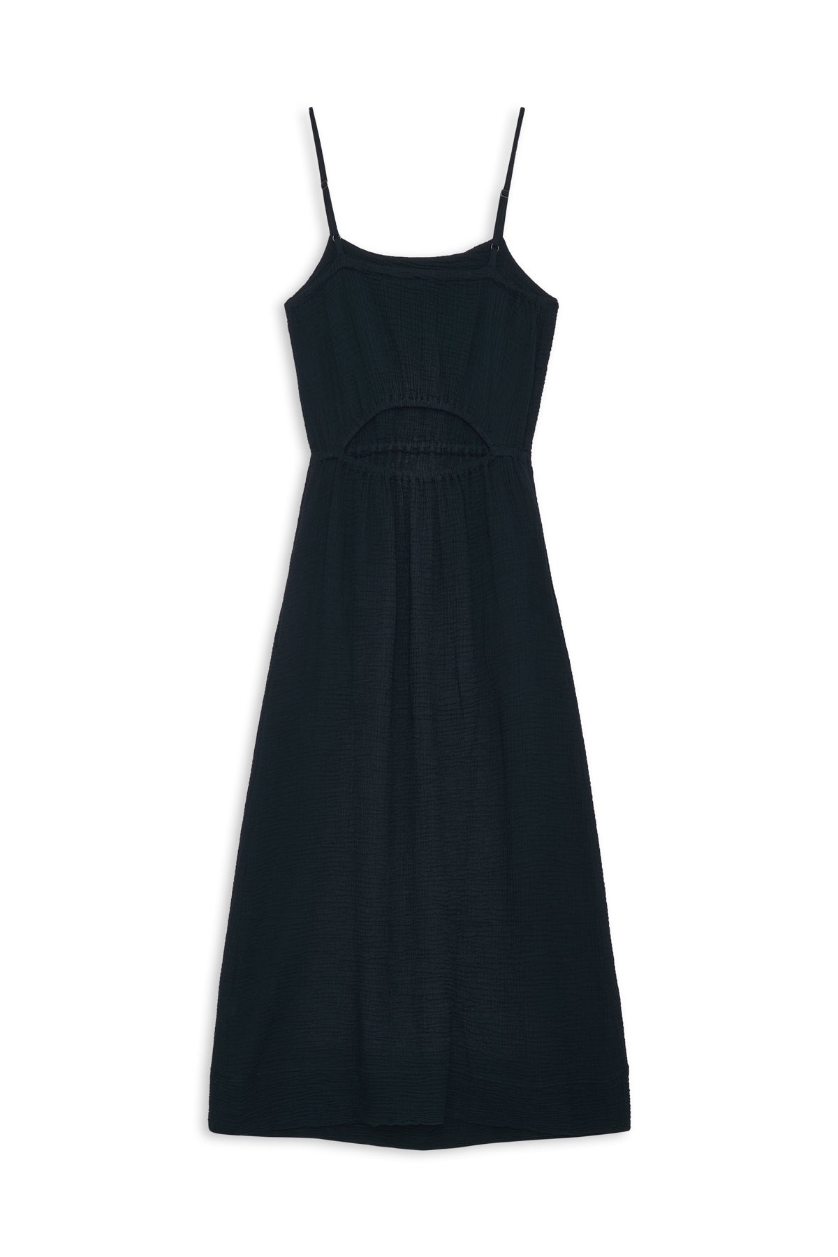 Gauze Open Back Midi Dress in New Navy