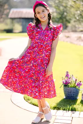 Girls: Make It Your Own Fuchsia Pink Floral Tiered Midi Dress