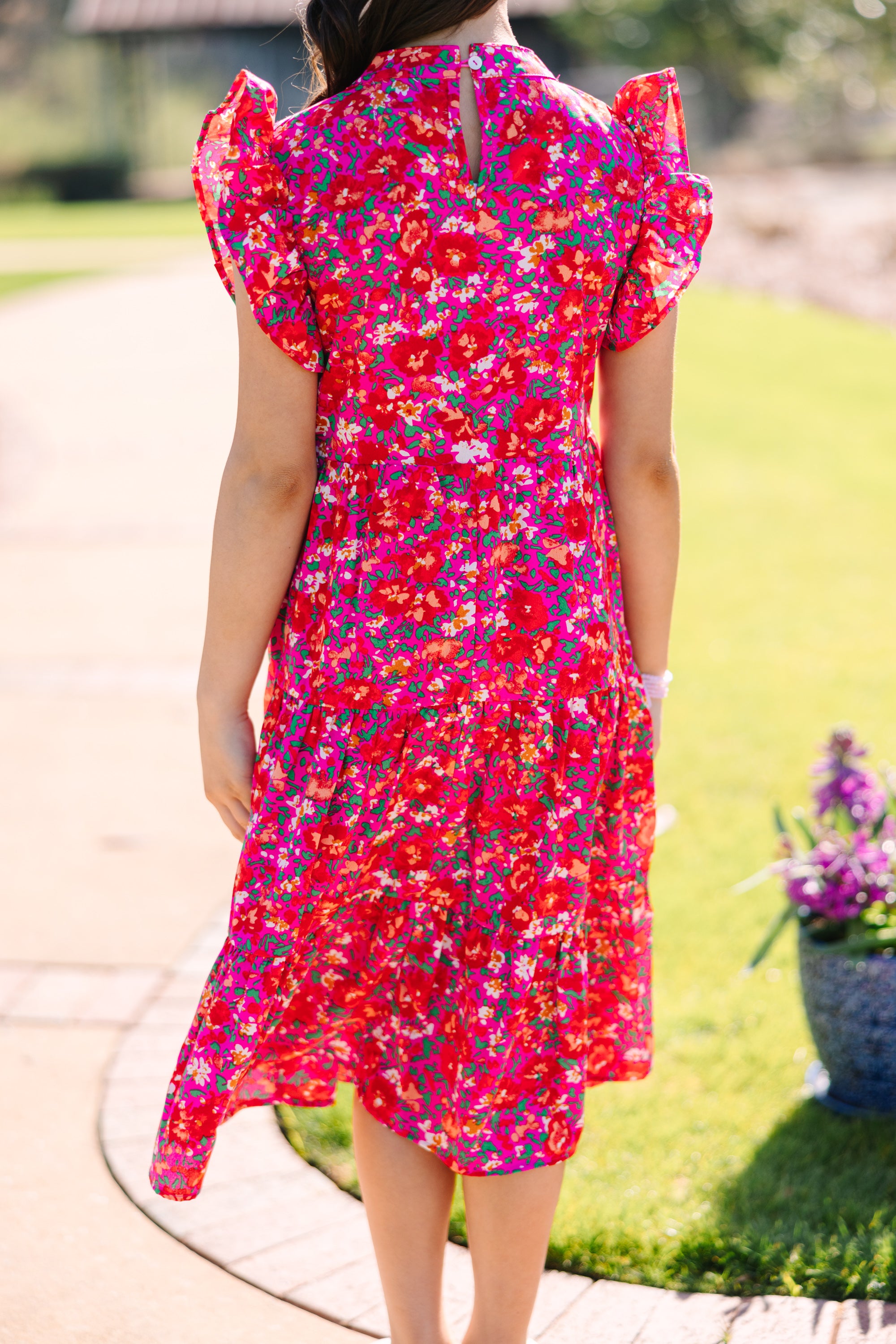 Girls: Make It Your Own Fuchsia Pink Floral Tiered Midi Dress