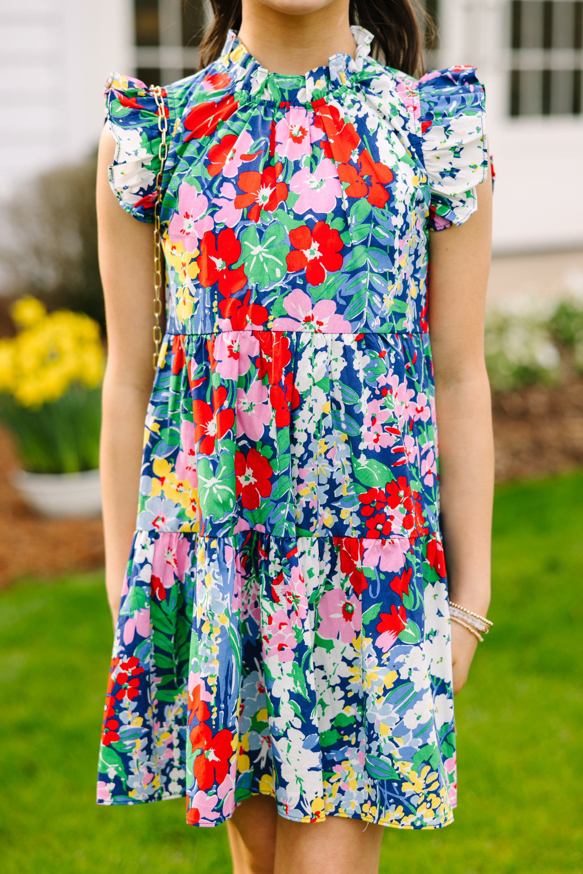 Girls: What Dreams Are Made Of Navy Floral Ruffled Dress