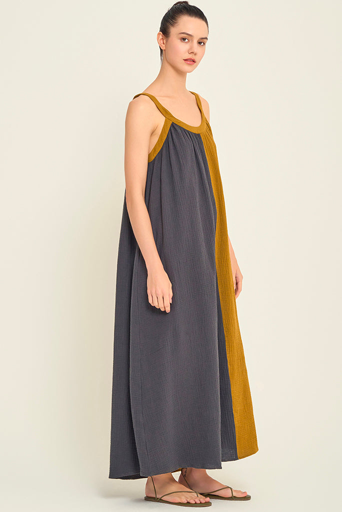 GRADE AND GATHER TWO TONE MAXI DRESS