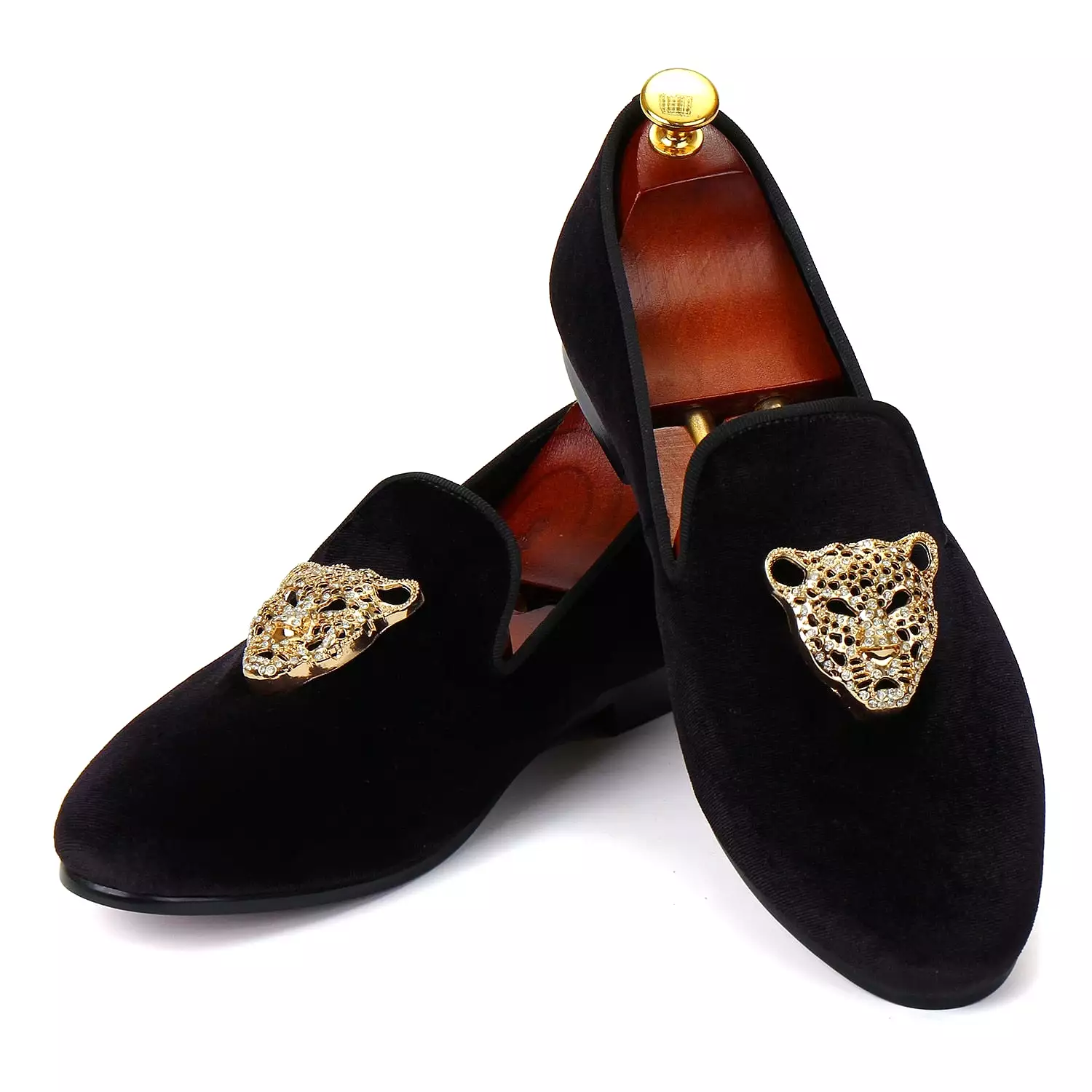 Harpelunde Men Velvet Loafer Shoes Animal Buckle Black Dress