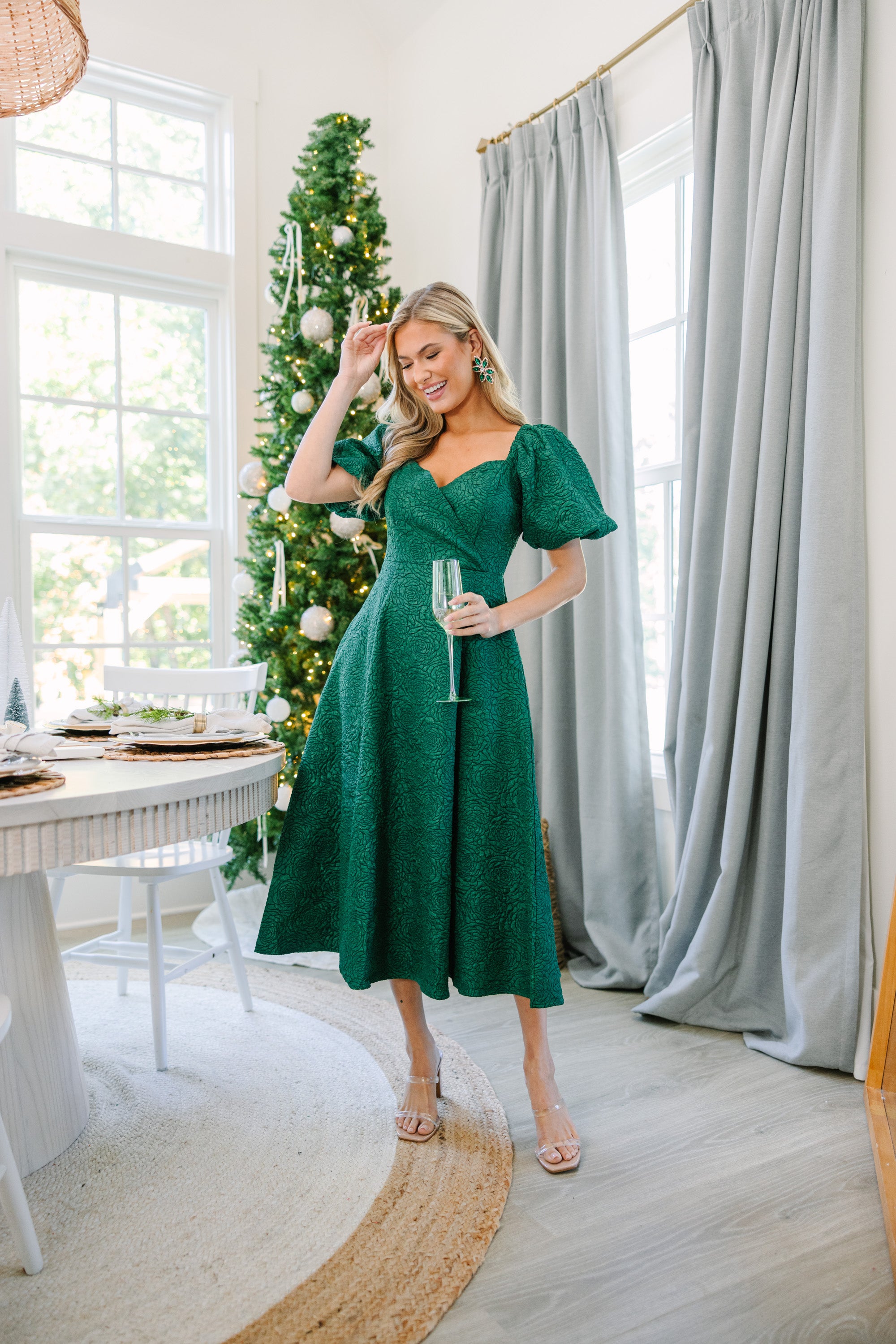 In Your Sights Emerald Green Textured Midi Dress