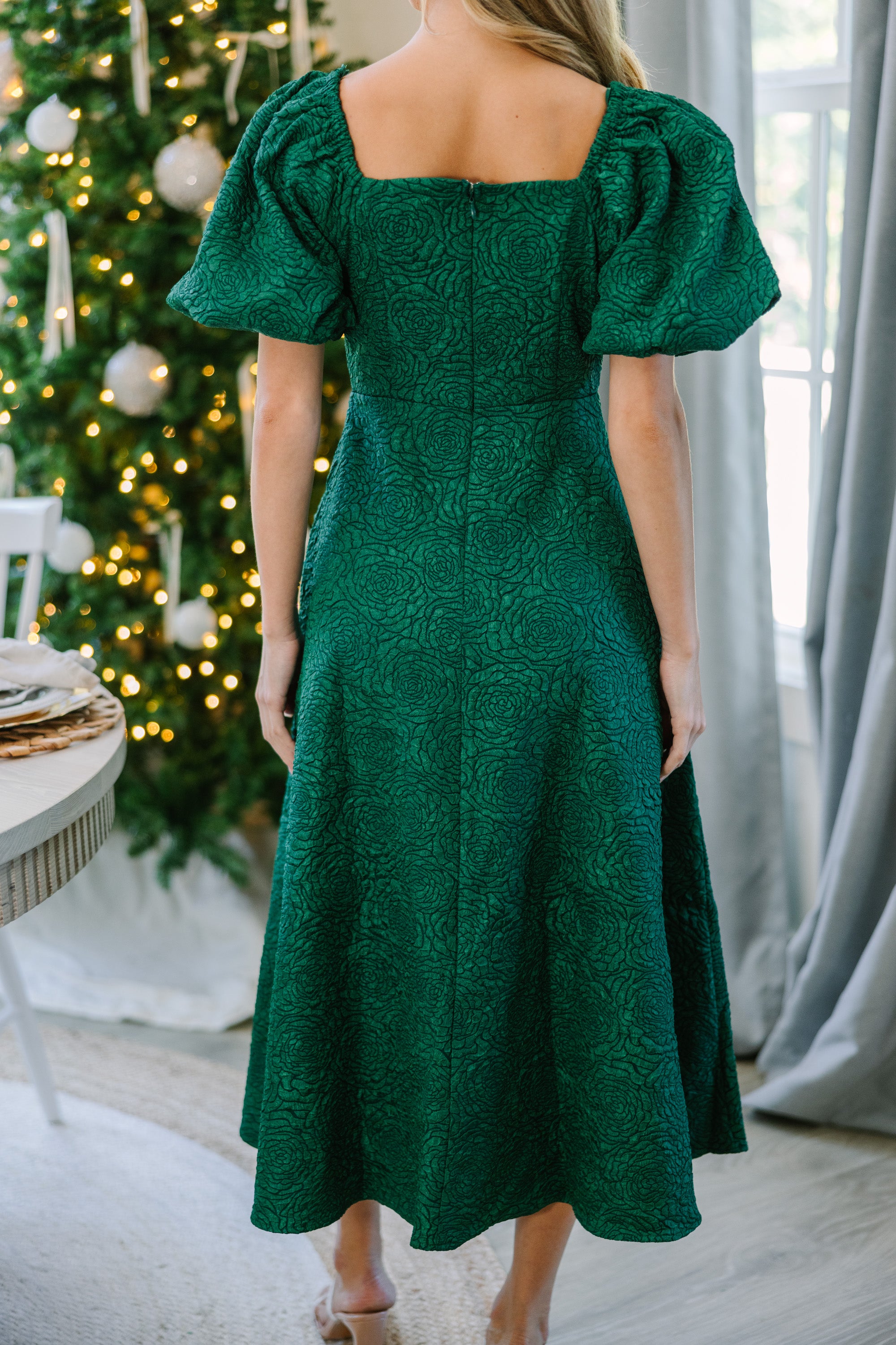 In Your Sights Emerald Green Textured Midi Dress