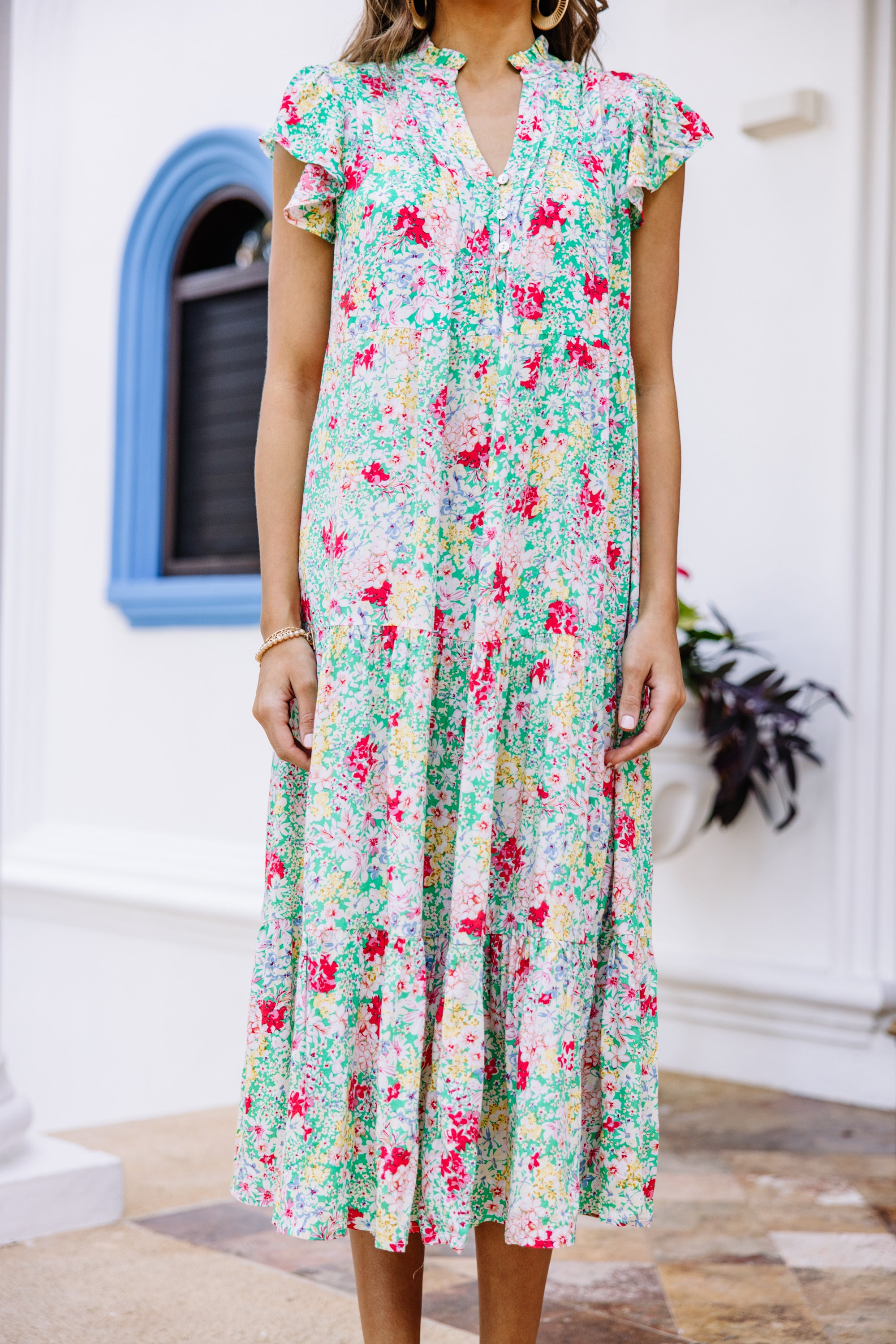 It's Another Day Green Ditsy Floral Midi Dress