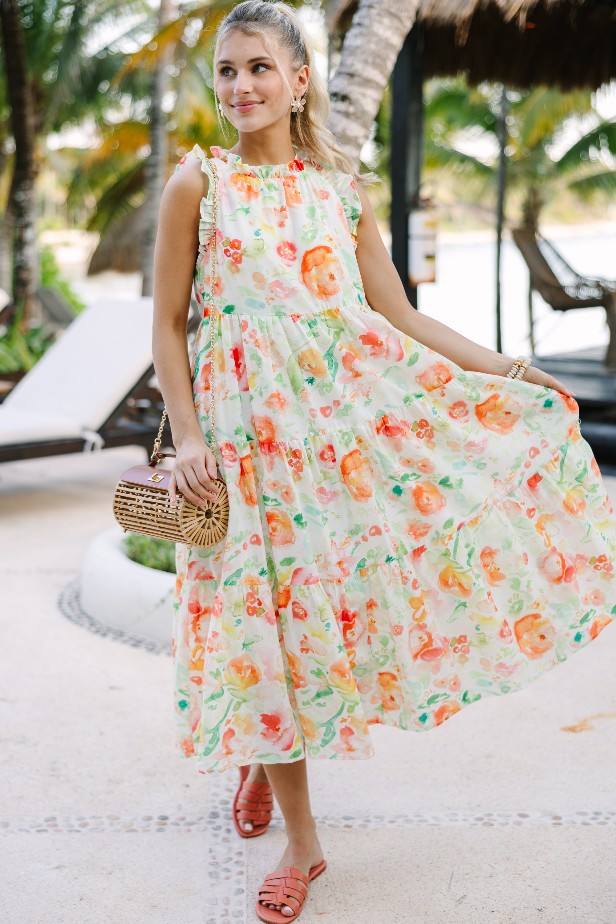 Just A Dream Orange Floral Midi Dress