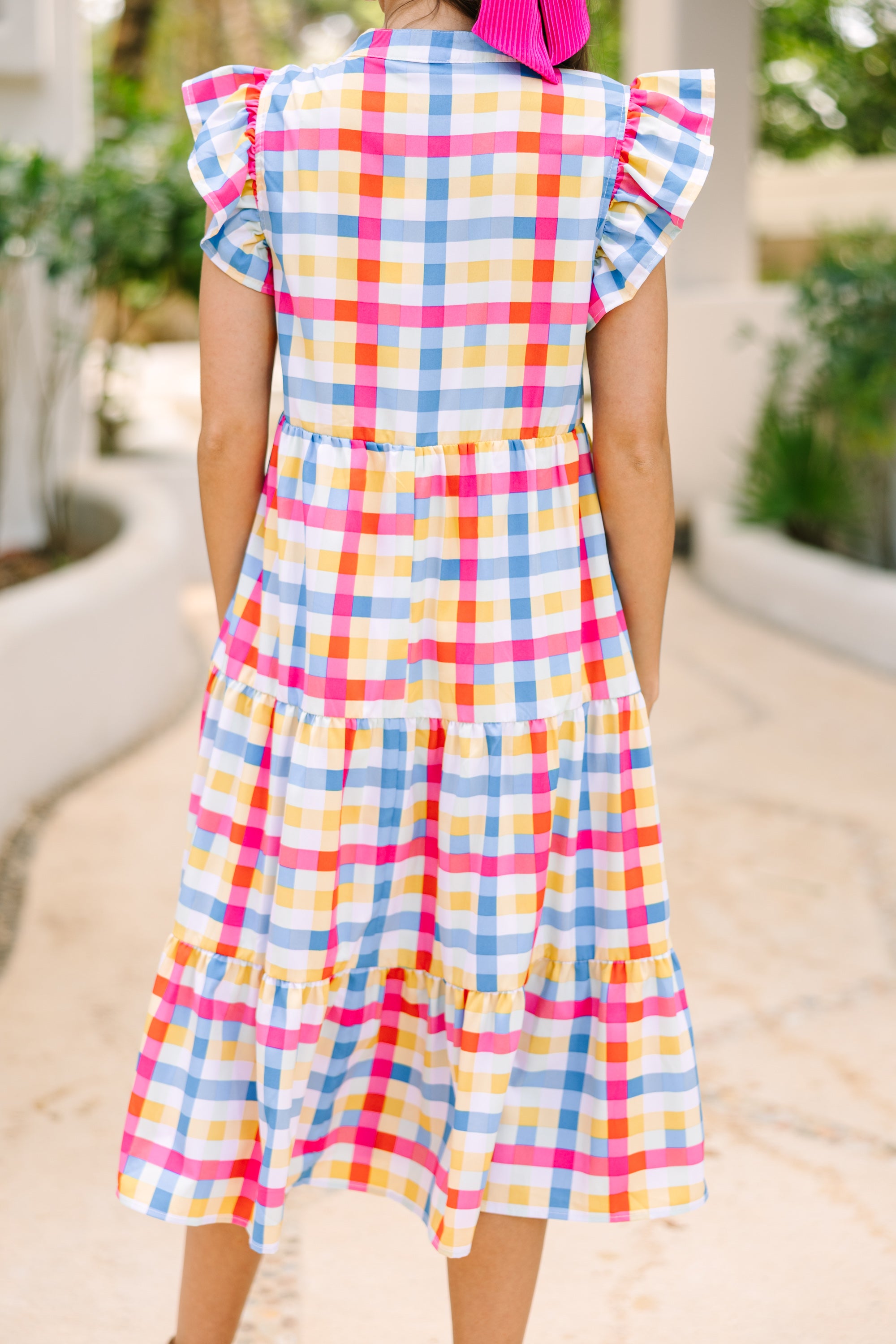 Just A Dream Pink Gingham Midi Dress