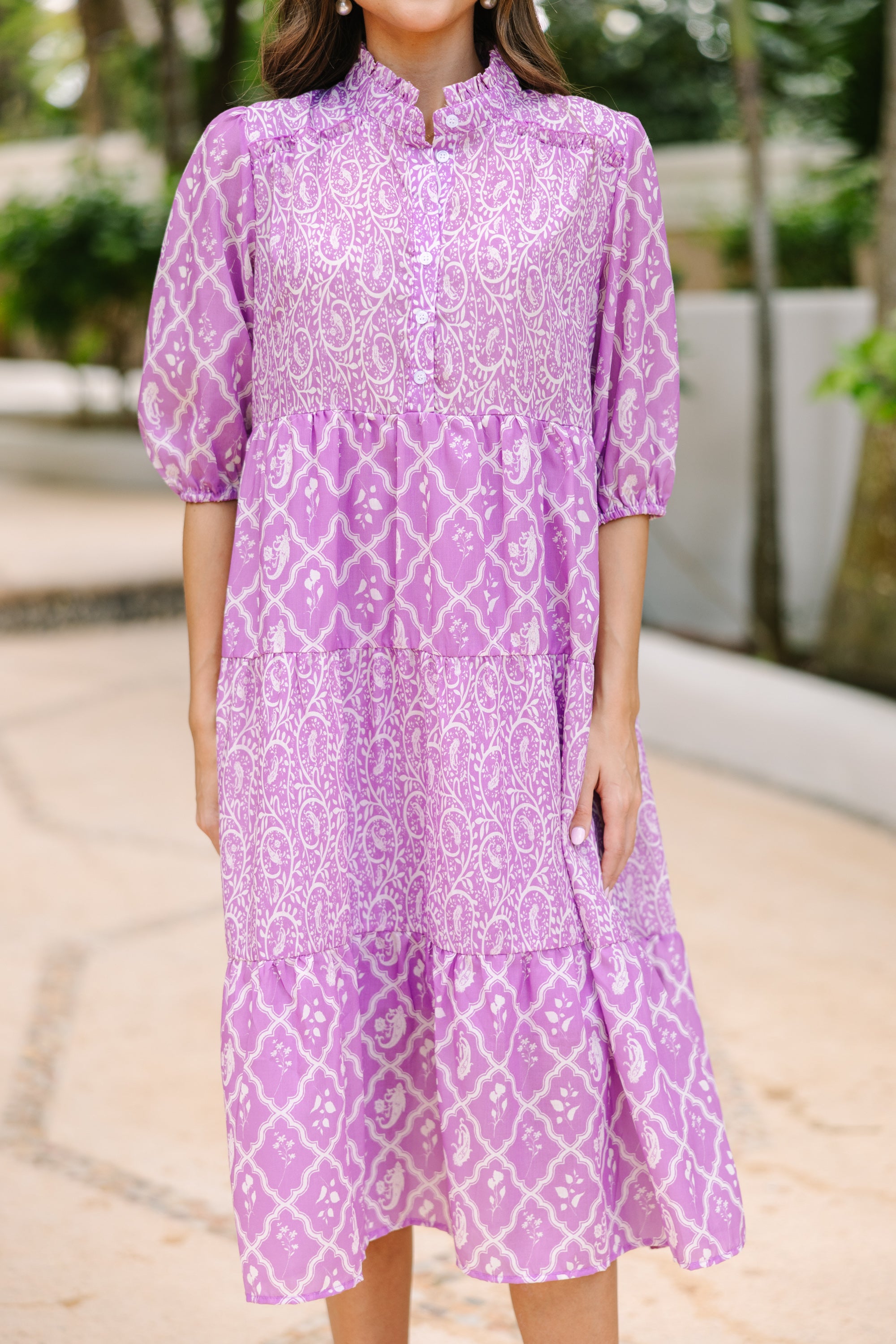 Just For You Lilac Purple Mixed Midi Dress