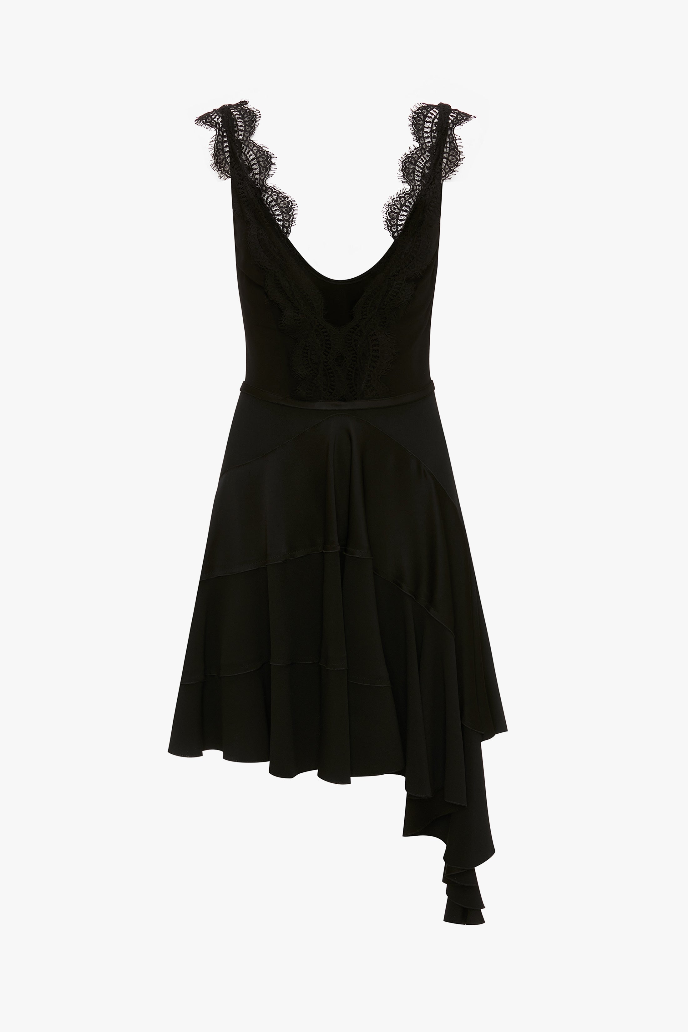 Lace Detail Ruffle Mini Dress In Black