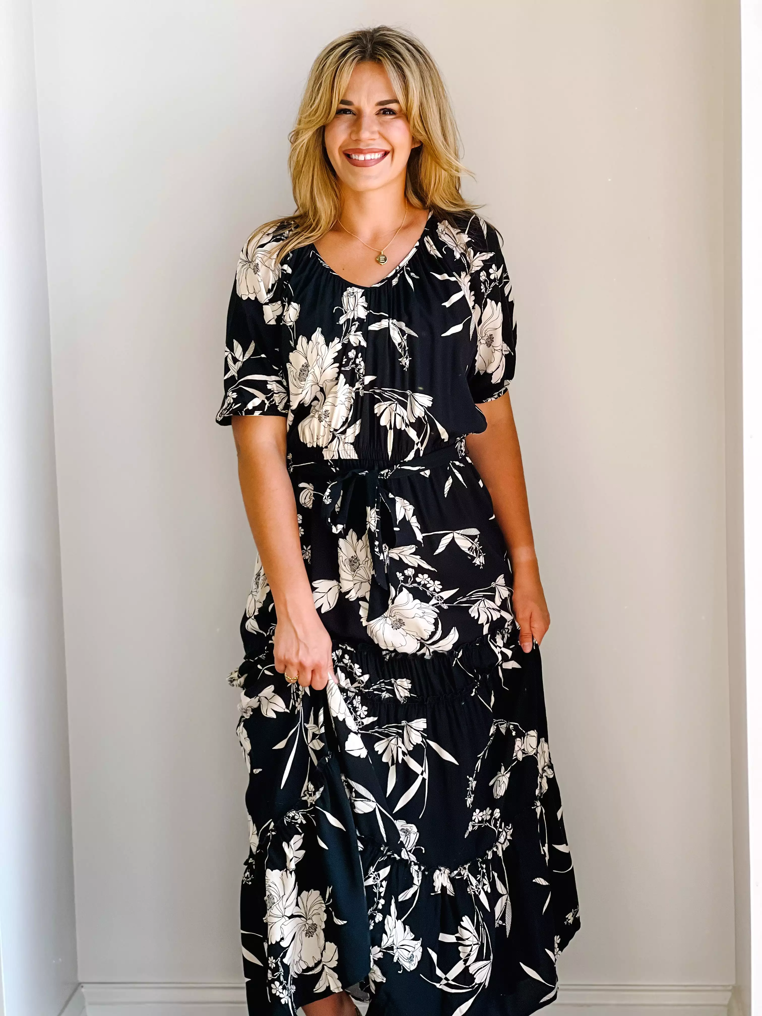 Leah Floral Maxi Dress Black