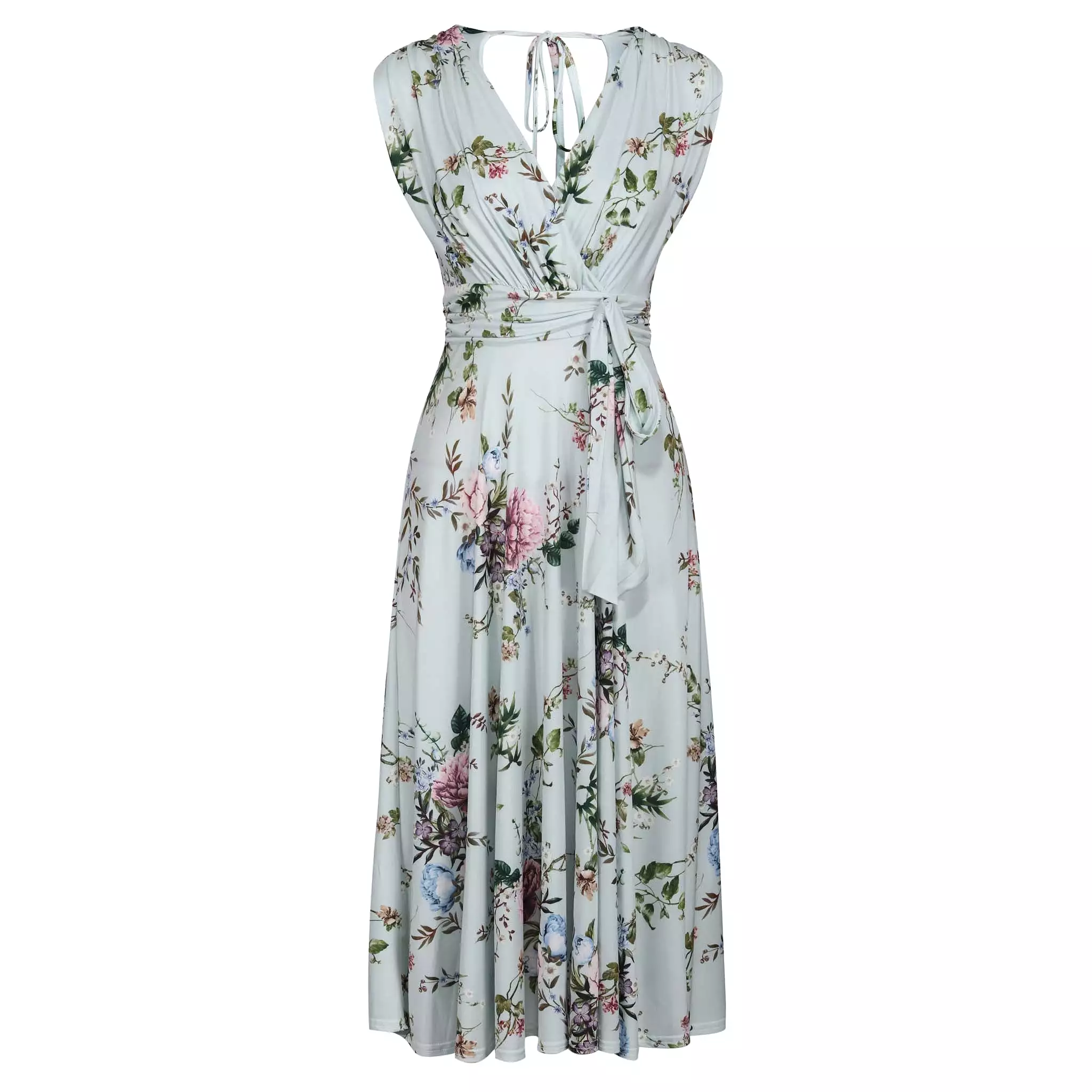 Light Blue Floral V Neck Crossover Top Empire Waist Swing Dress