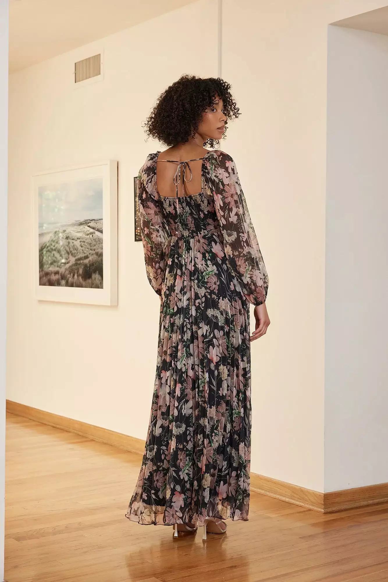 Lissie Dark Floral Pleated Maxi Dress