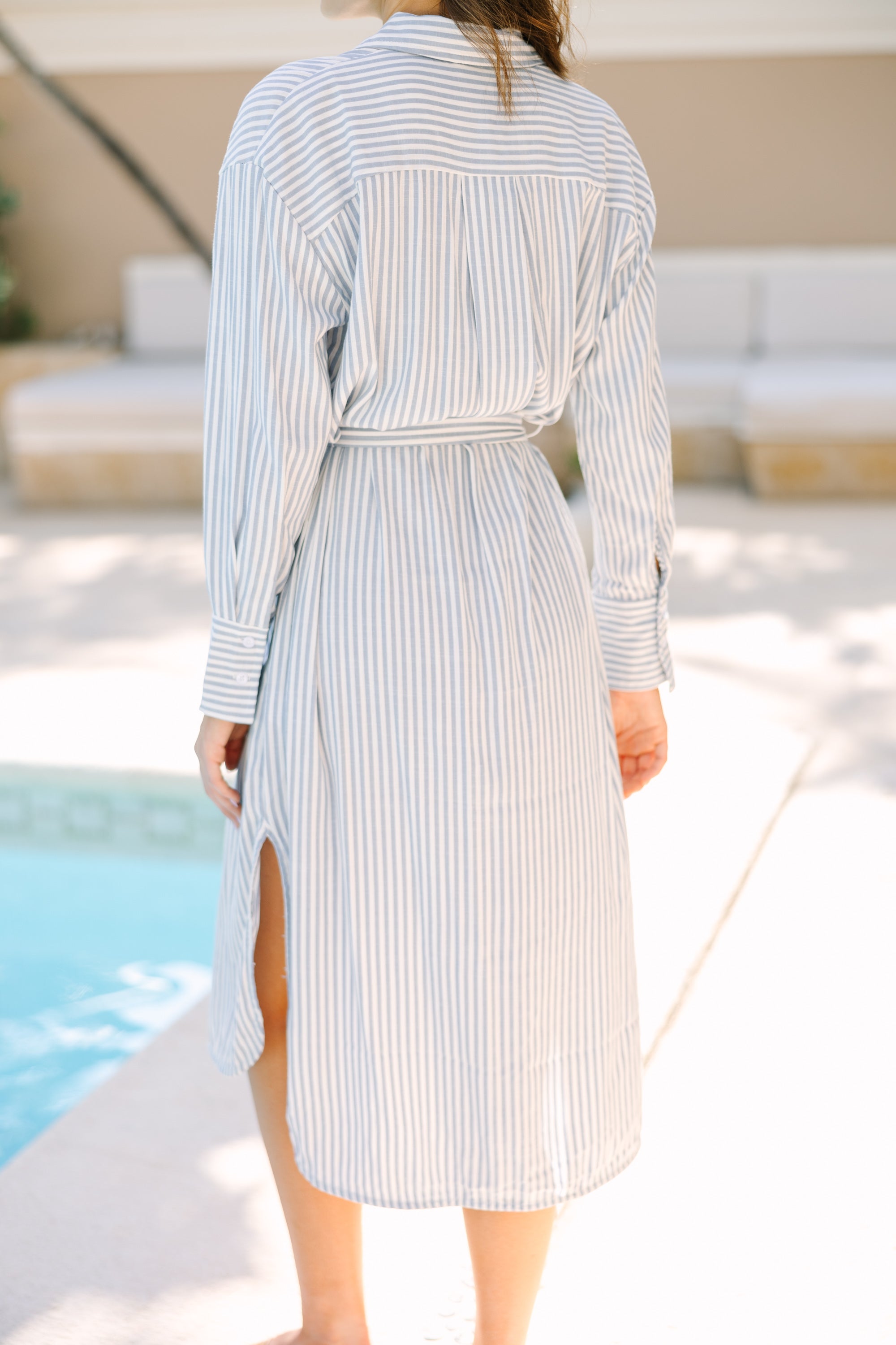 Make You Happy Blue Striped Midi Dress