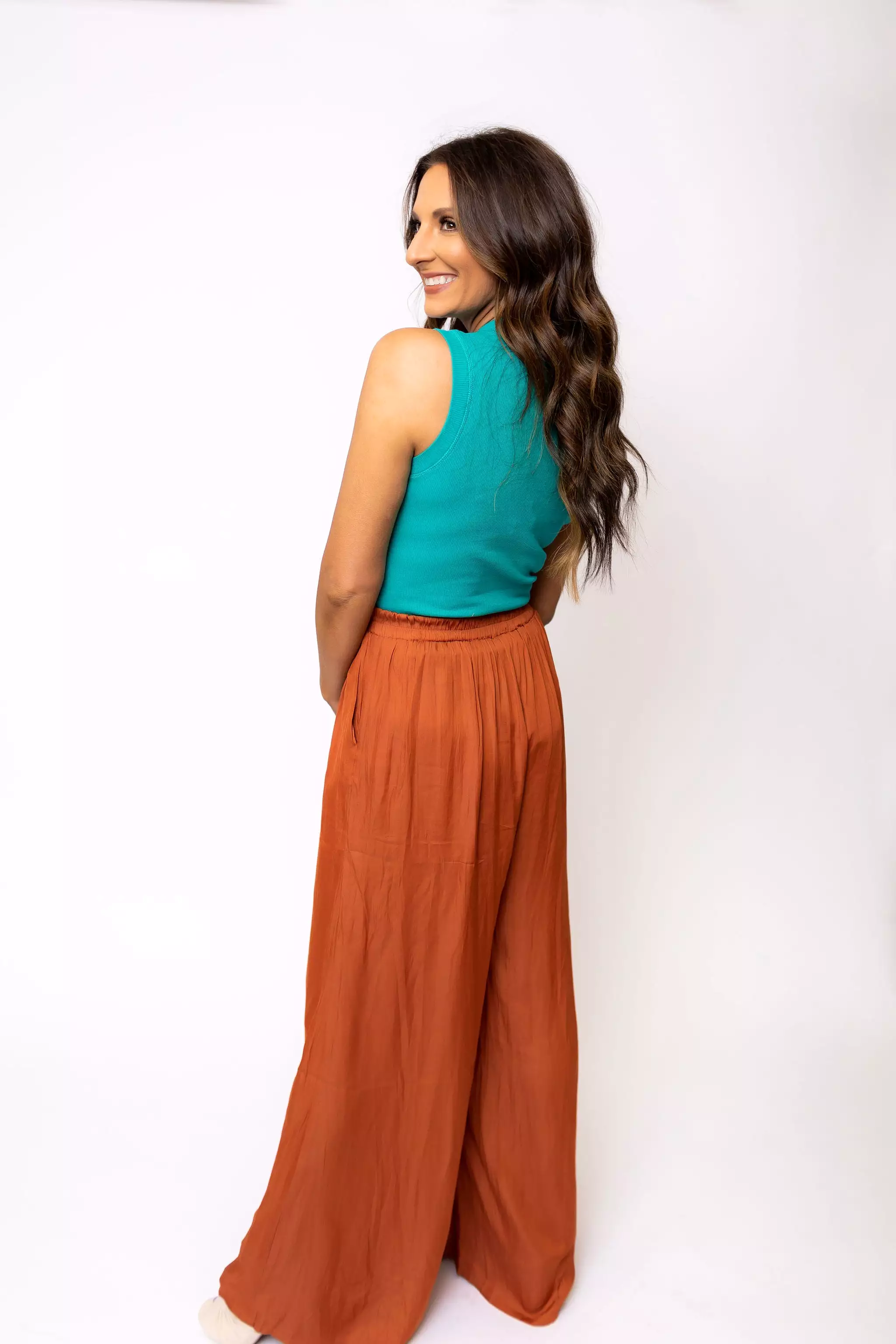 Never Too Late Rust Palazzo Pants