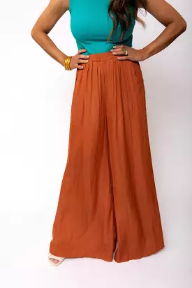 Never Too Late Rust Palazzo Pants