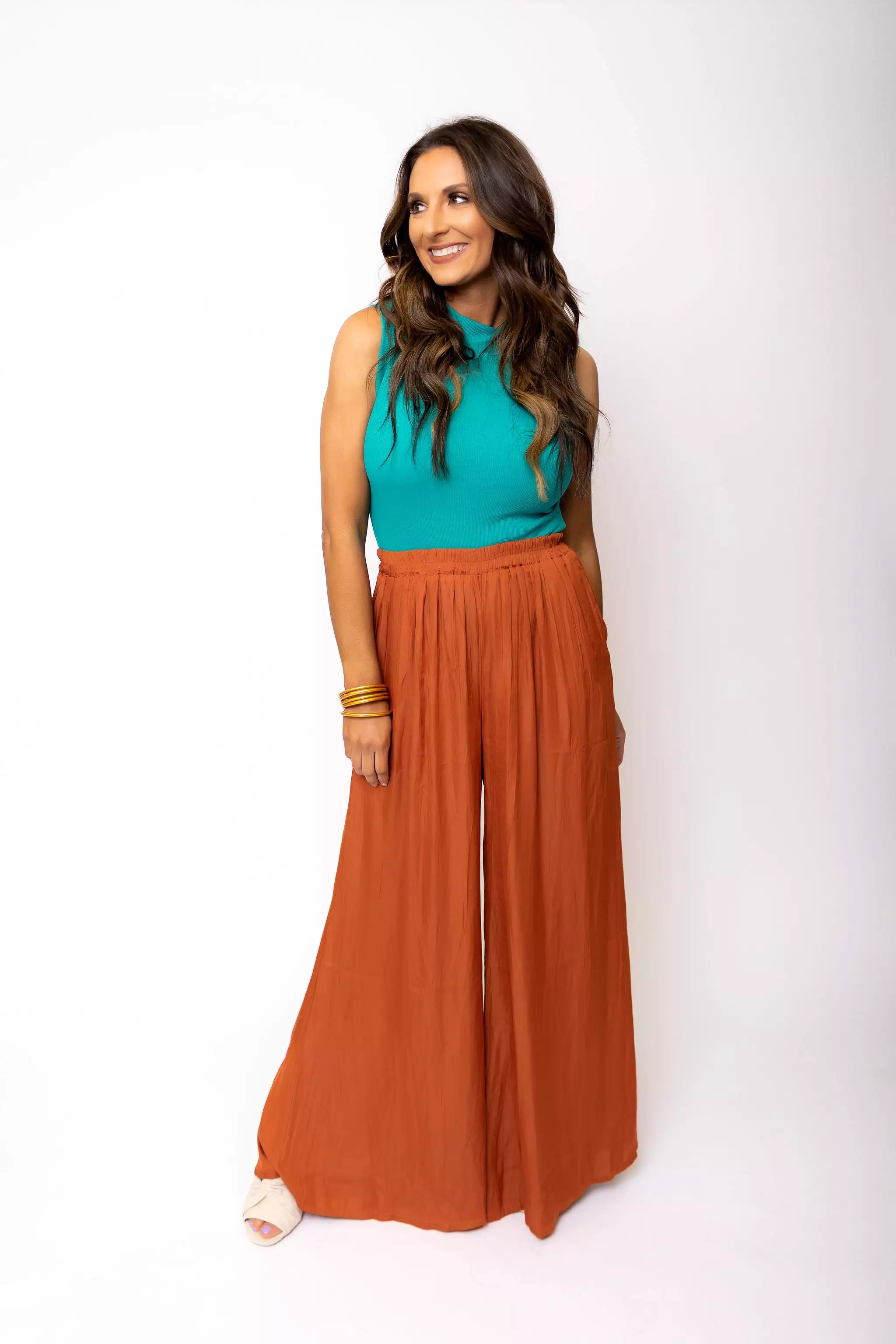 Never Too Late Rust Palazzo Pants