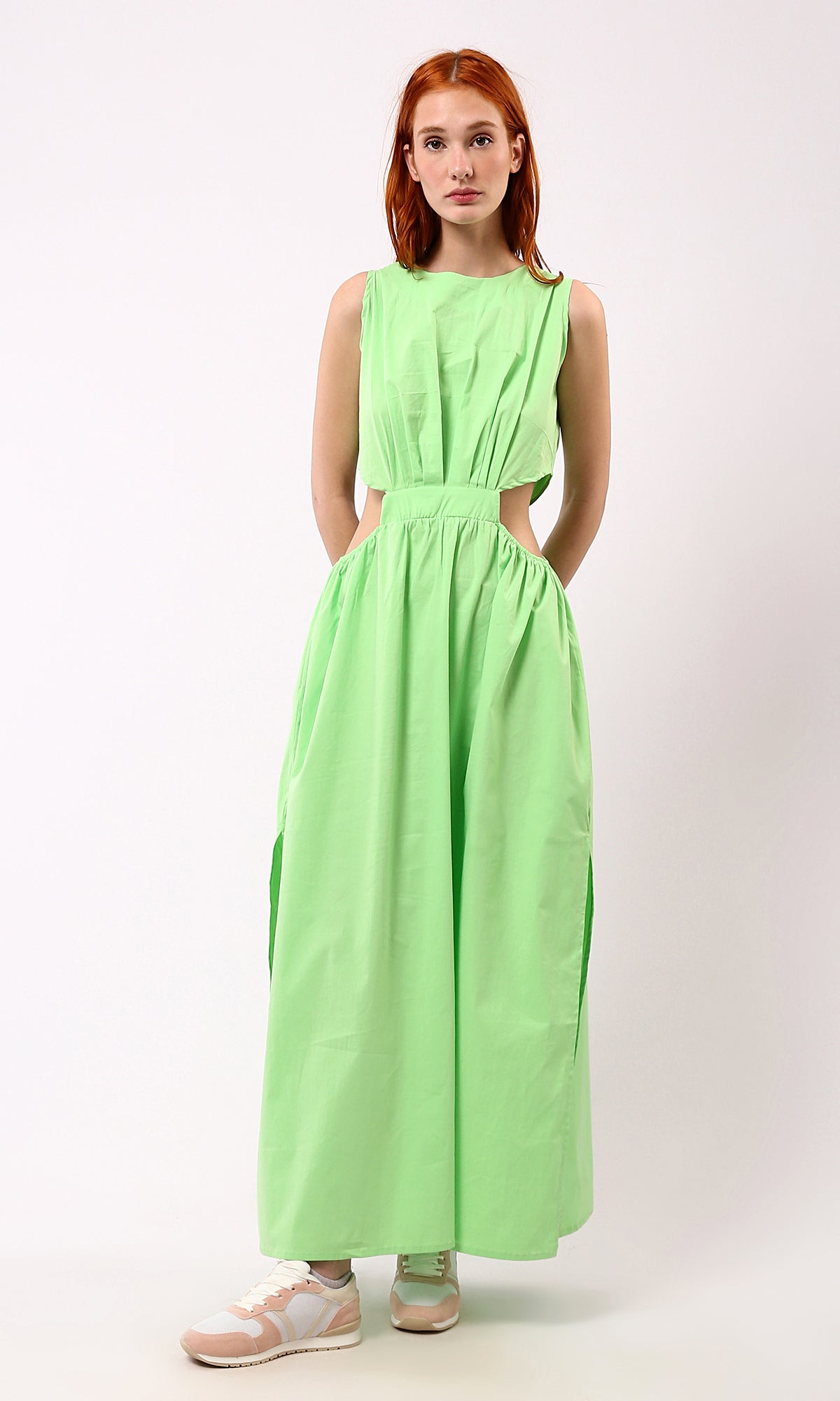 O178816 Sleeveless Light Green Solid Maxi Dress