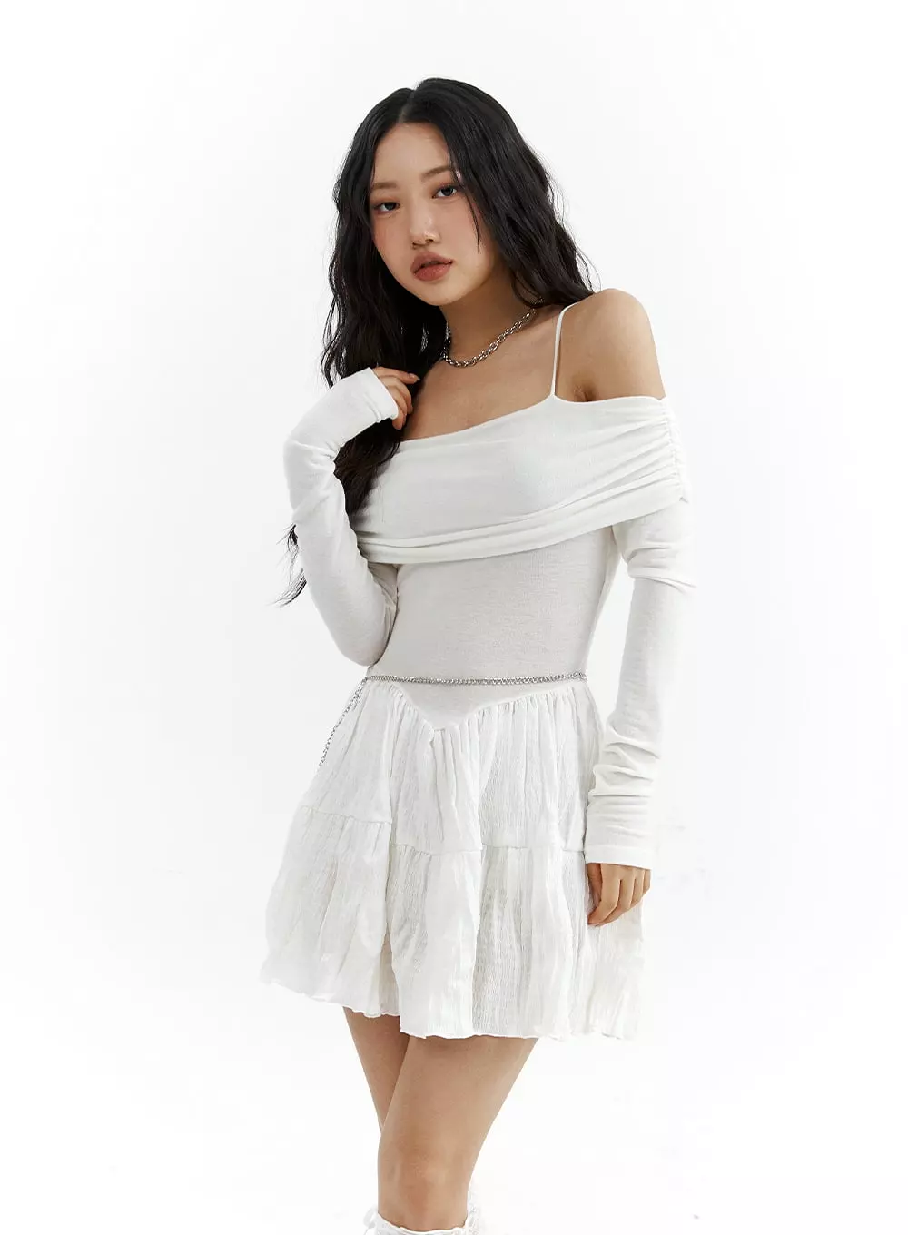 Off-Shoulder Frill Mini Dress CJ424